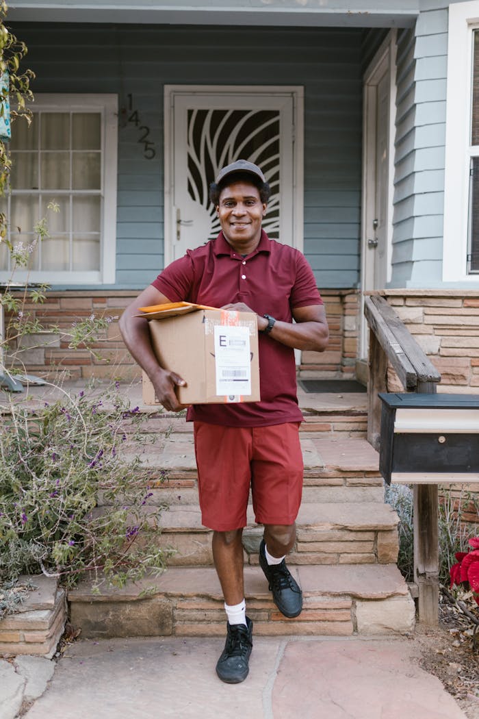 Crafting Captivating Headlines: Your awesome post title goes here Courier delivering a package on a porch, symbolizing efficient home delivery service.